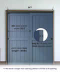 Ceiling Mount Bypass Sliding Door Hardware Kit For Cabinets And Closets, Double Pocket Doors With Finger Pull, installed view.