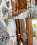 2 Pack Solid Copper Barn Door Latches, Heavy Duty 3 Inch Gate Locks With Hook And Eye, Antique Brass, Installed on Stone Wall