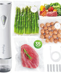 Handheld Vacuum Sealer With 35 Reusable Bags Automatic OneTouch Seal Keeps Meat Fish Veggies Nuts And Coffee Fresh Up To 6x Longer