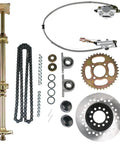 32 Inch Rear Axle Assembly Kit For Go Kart And ATV With Shaft Hub Chain Brake Master Cylinder Caliper Brake Disc Pillow Blocks Sprocket Mounting Hardware DIY Replacement components layout view