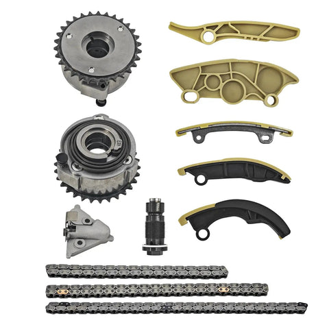 Beefed Up Timing Chain Kit With VVT Camshaft Sprockets For 2018 2023 Jaguar XE XF And Land Rover 2.0L Engine components displayed.