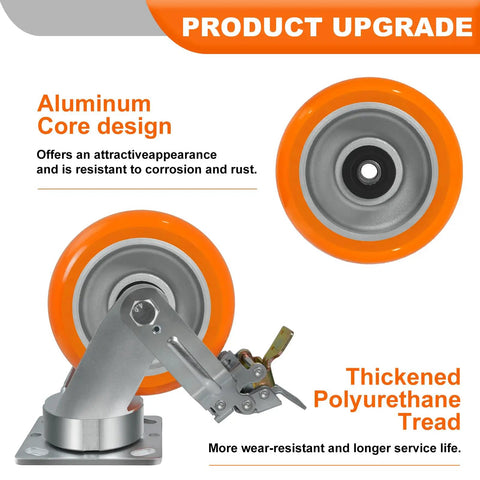 Ultra Heavy Duty 6x2 Inch Casters Kingpinless Crowned Polyurethane Wheels Aluminum Core showing design features and durability.
