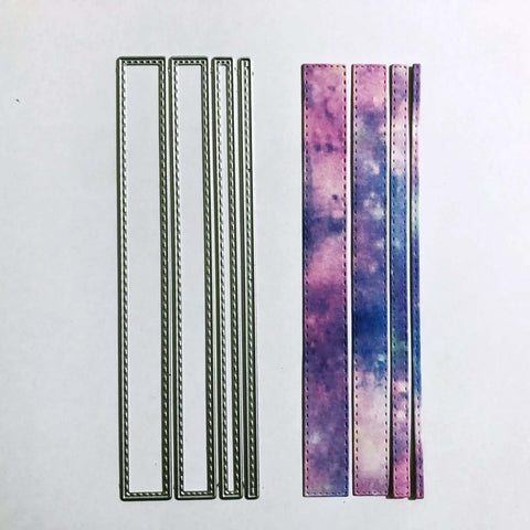 4 Piece Rectangle Frame Die Cut Set With Dotted Stitched Borders For Scrapbooking, Card Making, Silver, colorful inserts