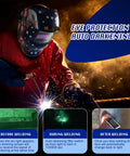 Welder using Auto Darkening Welding Helmet With LED Light True Color Solar Powered Welder Hood Adjustable Shade 4/9-13 Blue Eagle II