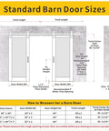Diagram showing standard barn door sizes and measurements for installation.