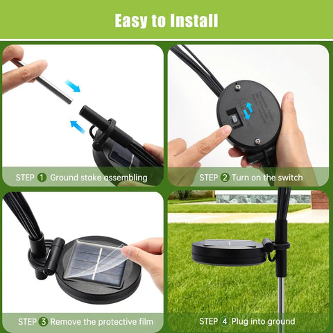 Installation steps for Solar Garden Lights Outdoor 2 Pack 16 LED Firefly String Lights Waterproof for pathway use
