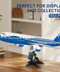 787 Dreamliner Building Block Set With 1353 Pieces Dope Big Passenger Plane Model Kit featuring engines and stand.