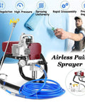 Level Up Your Home Reno With This Heavy Duty Airless Paint Spray Gun Kit featuring adjustable pressure, with hose and sprayer design.