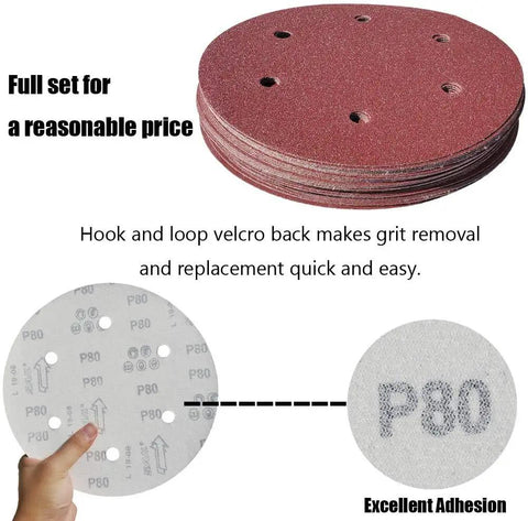 Pro Grade 9 Inch Drywall Sanding Discs Set Bulk Pack With Hook And Loop Backing Six Hole 50 Discs Include Multiple Grits