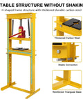 Sweet 12 Ton Hydraulic Shop Press, H Frame Garage Workhorse showcasing thickened carbon steel and stable construction details.