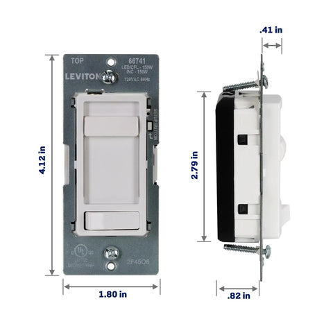 Front and side view of SureSlide LED Dimmer Switch for 150W Dimmable LED Halogen and Incandescent Bulbs and Fixtures White