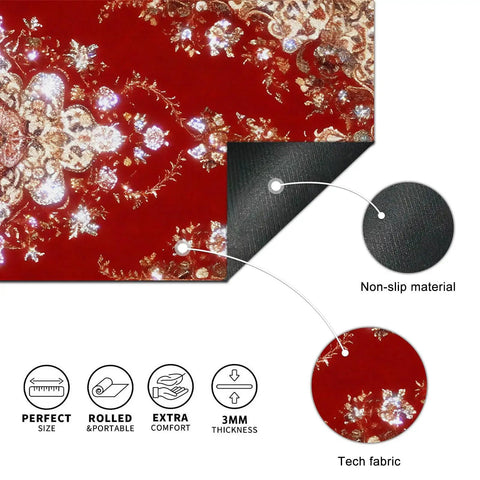Massive 31.5 By 11.8 Inch Gaming Mouse Pad With Luxury Red Ornamental Pattern, highlighting non-slip tech fabric underside
