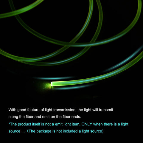 PMMA side-glow fiber optic cable, 3mm diameter, 1m length, green illuminated end for LED light guides