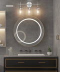 Dope Vintage 3 Light Vanity Fixture With Industrial Chrome Finish over mirror, bathroom lighting with clear glass shades wall mount.