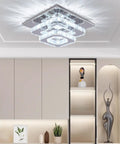 9.8 Inch Square Crystal Flush Mount LED Ceiling Light With K9 Crystal Mirror Base, Cool White 6500K in living room