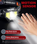 Rechargeable 2 Pack Headlamp With Beast Bright 1200 Lumen LED, Motion Sensor showing hand activating sensor mode