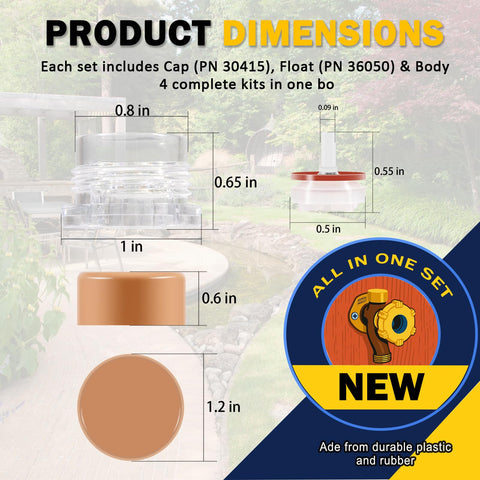 Diagram showing dimensions of Top-Quality Vacuum Breaker Float Kit for Woodford Model 17 Wall Faucets with measurements.