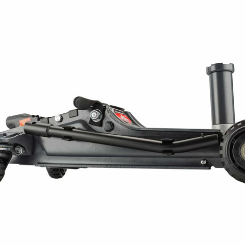 2.5-Ton Off-Road Trolley Jack With Oversized 4-Inch Wheels Saddle Extension Integrated Handle Storage Portable Design For SUVs Trucks And Off-Road Vehicles, side view