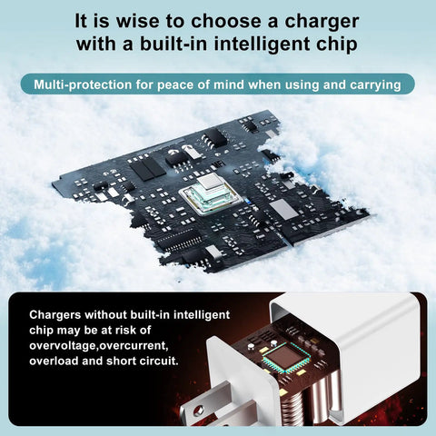 Circuit board and open charger showing intelligent chip of Must Have 20W Fast Charger Kit For iPhone 17 16 15 With 3ft 6ft And 10ft USB C To USB C Cables And 20W PD Block Fast Charge From 0 To 30 Percent In 25 Minutes Includes iPad Pro Air Mini Compatible USB C Cables