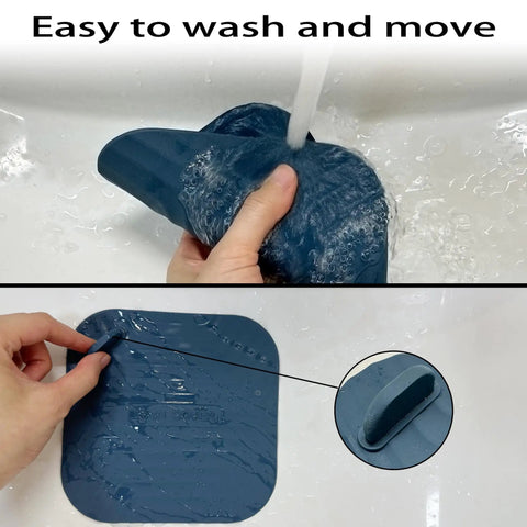 Two Pack Blue Shower Drain Cover With Tub Stopper Crafted From Bpa Free Silicone showing easy cleaning and flexible design.
