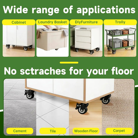 Badass Heavy Duty Casters Set Of 8 Roll Smoother Than Butter With Silent Swivel Plates on various surfaces like tile and wood.