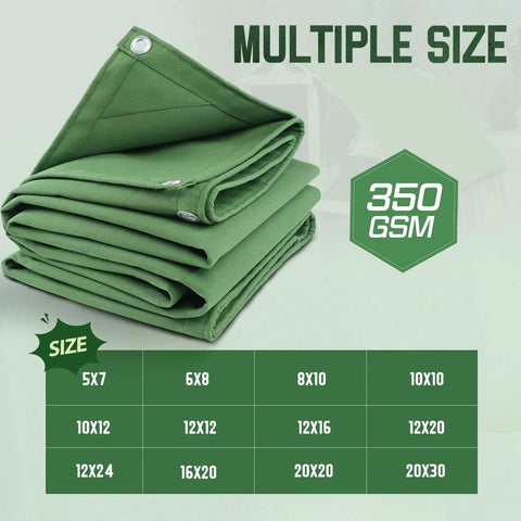 Heavy Duty 5x7 Canvas Tarp In Green 12 Oz Durable Tarpaulin With Rustproof Grommets Weather Resistant Multipurpose Shelter