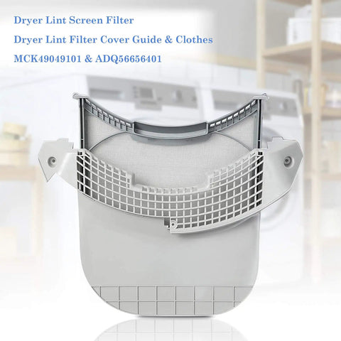 Beefed Up Dryer Lint Filter Replacement For LG And Kenmore Elite Dryers with stainless steel mesh screen in front of a dryer
