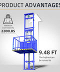 Heavy Duty 2200 Lbs Electric Hydraulic Lift Platform With Wall Mount Freight Elevator showcasing lift capacity and height