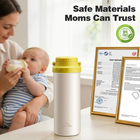Grind Mode Ready Portable Breast Milk Cooler Pack Holds Two Twenty Two Ounce Thermal Containers Preserves Nutrients Up To Twenty Four Hours Total Vibe For Busy Moms Hitting The Road Or Office positioned next to a mother feeding her baby.