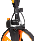 Road Runner Measuring Wheel With Brake For Contractors, Metric Readout, Center Line Handle, Top Mounted Counter, Dual Reset Buttons, Fail Safe Locking Hinge, 9,999 Meter Capacity, Built For On Site Accuracy And Real World Pro Grade Use, black and orange
