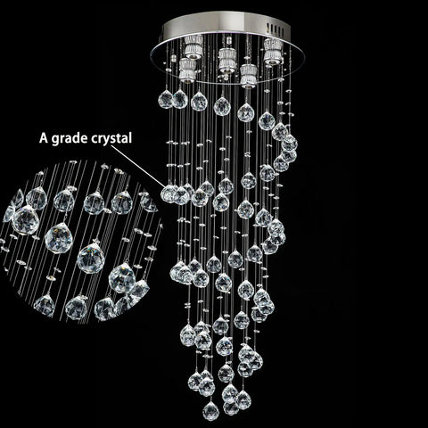 Crystal Spiral Raindrop Chandelier With K9 Crystal, Flush Mount LED Ceiling Light Fixture showing detailed view of A grade crystals.
