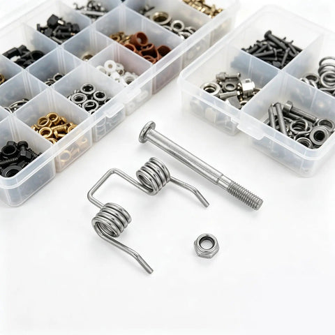 Upgrade Your Folding Wagon Handle With This Tough Torsion Spring Kit Including Mounting Screw And Nut For Better Cart Stability, Durability, And Smoother Collapsible Utility Wagon Performance Perfect For Gardening Tasks Or Camping Trips. metal torsion spring, screw and nut on white