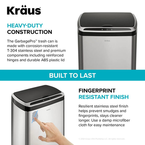 GarbagePro 13 Gallon Rectangular Trash Can With Hands Free Motion Sensor Battery Powered Matte Black Finish SoftShut Lid