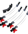 Fuel Filler Kit For Race Jugs With Ball Valve Hose Fifteen Inch Connector Fits Sportsman Jugs And Most Fuel Containers Ideal For Scribner Tanks And Motorsport Refueling On The Go, showing four hoses with ball valve connectors.