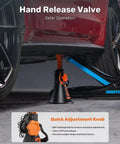 ROADTEK 3-Ton jack stands installed under a car; orange adjustment knob and black base.