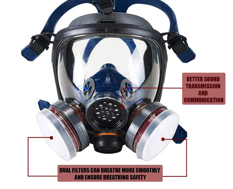 Full Face Respirator Mask For Spray Painting And Chemical Fumes Dustproof Safety Gear With Dual Cartridges and communication features