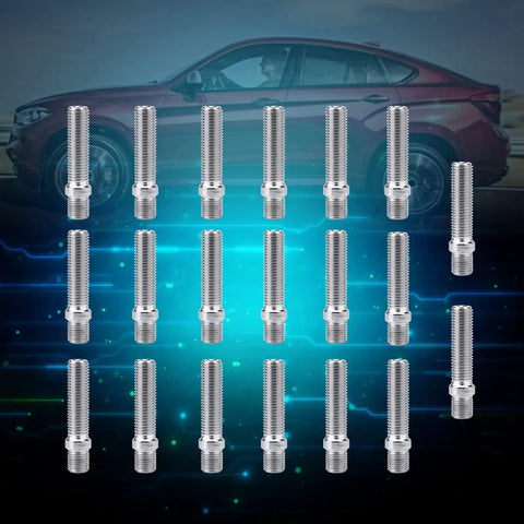 Heavy Duty Extended Wheel Stud Conversion Kit 20 Pcs 50mm 12x1.5 To 12x1.5 Screw Adapter In High Strength Steel For Smooth Ride And Serious Drifting Fits Late 90s And Early 2008 Models Perfect For Car Mods, 20 studs shown
