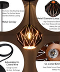 Pendant Light With Geometric Diamond Shade In Matte Black Industrial Vintage Style Retro Farmhouse Ceiling Hanging Light Fixture
