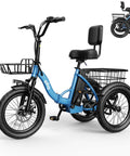 Beast 1200W Folding Electric Trike For Adults With Removable 48V 10.4Ah Battery, 3 Wheel E Bike With 20 Inch Tires, blue frame with baskets