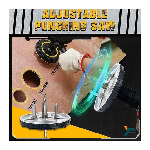 Adjustable Hole Saw Kit 45 To 130mm for power cordless drill or screwdriver DIY woodworking tool in action cutting clean holes