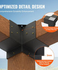 Beefy Heavy Duty 4 Piece 3 Way Corner Bracket Kit For 6x6 Posts Carbon Steel With Black Powder Coat installed on wooden beams.