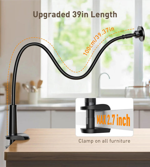 Magnetic Gooseneck Phone Holder Mount for iPhone 17 16 15 14 13 12 With 360 Degree Rotation Tabletop Clamp And Adjustable Stand