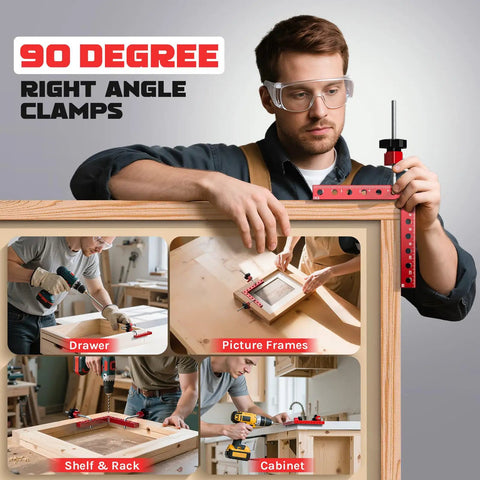 4 Pack 5.5 Inch Aluminum Corner Clamps For Woodworking Boss Level 90 Degree Right Angle L Shaped Squares, man assembling a wood frame