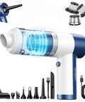 Cordless 4 In 1 Portable Car Vacuum Cleaner With 16000Pa Beast Power Brushless Motor, accessories, blue and white.