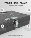Heavy Duty Toggle Latch Clamp With High Tension Carbon Steel For Securing Tool Boxes, Gear Cases, And Industrial Enclosures To Keep Lids Shut Tight During Rough Transport And Daily Grind on a toolbox.