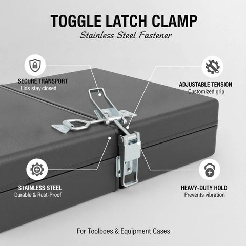 Heavy Duty Toggle Latch Clamp With High Tension Carbon Steel For Securing Tool Boxes, Gear Cases, And Industrial Enclosures To Keep Lids Shut Tight During Rough Transport And Daily Grind on a toolbox.