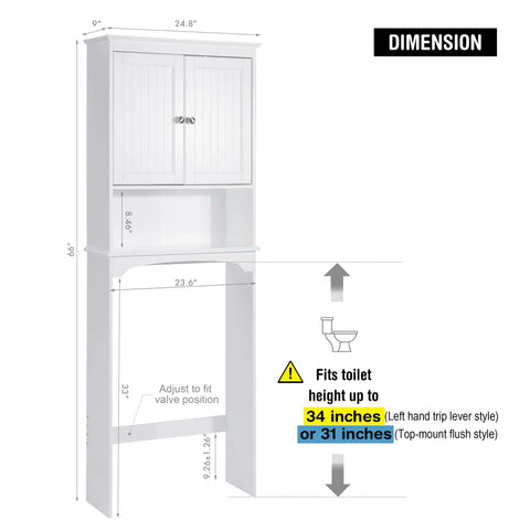 Dimensions of Over The Toilet Storage Cabinet For Bathroom White Beadboard Style Shelf With Anti Tip Anchor