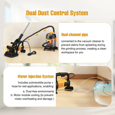 Professional 4 Head Concrete Floor Grinder With 3800W Shop Muscle AND Adjustable Speed Dial Dust control system and water injection setup.
