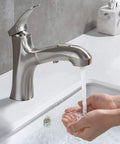 Brushed Nickel Pull Out Bathroom Faucet With 3 Spray Modes Single Hole Sink Faucet Pull Down Sprayer One Handle Modern Vanity Tap