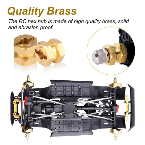 Brass 12mm Wheel Hub Extensions And Spacers Hex Drive Adapter Kit For 1/10 Scale RC Crawlers, Fits Axial SCX10 And SCX10 II 90046 D90